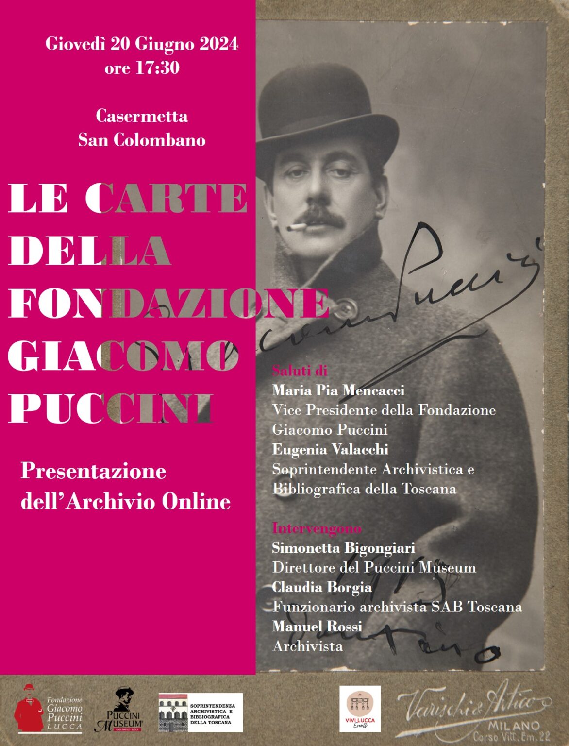  Giovedì 20 giugno 2024. Le carte della Fondazione Giacomo Puccini 